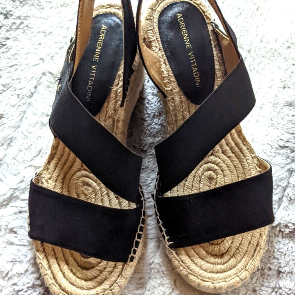 Women's Crete Adrienne Vittadini Black Espadrille Wedges size 7.5
